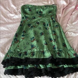 Free People Green Floral Strapless Dress